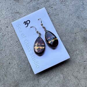 Dichroic Fused Glass Teardrop Earrings and Necklace Pendant SET – Handmade